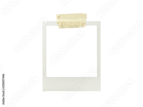 Empty vintage polaroid photo frame with adhesive tape on top