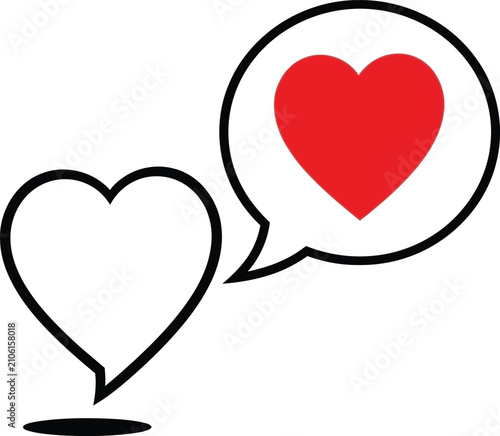 Heart shape icon with speech bubble on white background