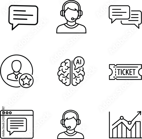 Set of customer service and business technology line icons