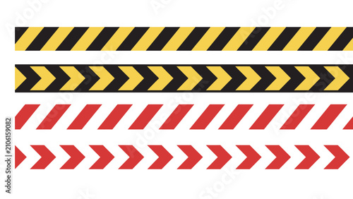 Set of hazard warning tape stripes with diagonal lines and chevron patterns for safety signs