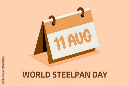 World steelpan day celebration calendar icon marking august eleventh on a soft peach background