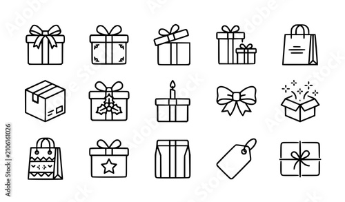 Premium gift box line icon pack for ecommerce vector