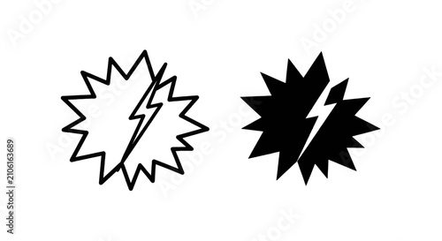Vector illustration of lightning bolt inside a starburst explosion shape icon set on a transparent background