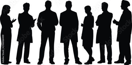 Bild auf Leinwand Black silhouettes of diverse professionals standing together in teamwork collabo