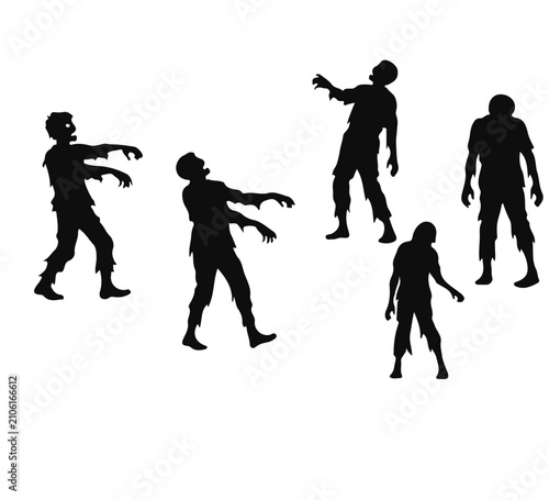 Eerie Silhouettes of Undead Walkers Hauntingly Depicted in a Set of Graphic Illustrations, Ideal for Spooky Halloween Designs and Horror-Themed Content Creation