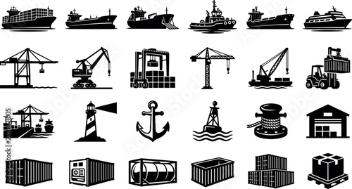 Fotografie Shipyard Building Crane Anchor Lighthouse Container Port Cargo Shipping Transpor