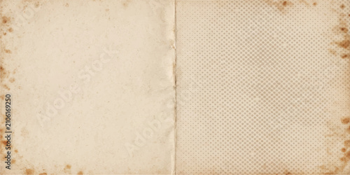 Foto An aged, antique parchment paper, with torn and stained edges, unfolds to reveal two distinct textured pages