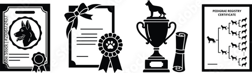 Foto Dog Show Championship Award Certificate and Pedigree Ancestry Chart Silhouette V