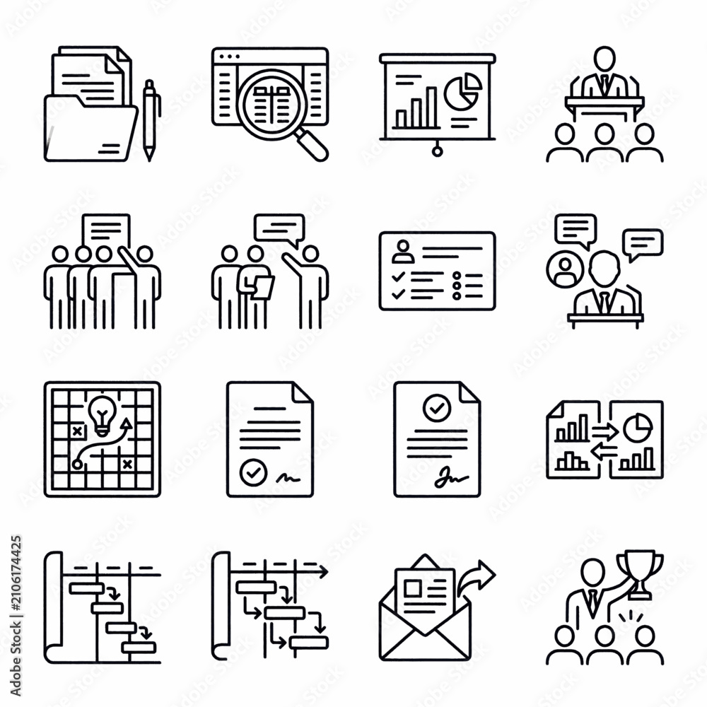 Fototapeta premium Collection of hand-drawn icons representing various aspects of daily life and technology.
