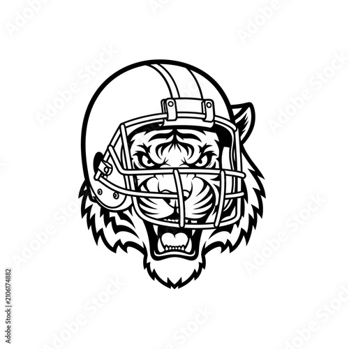 Aggressive Tiger Face with Football Helmet - Sports Mascot Logo