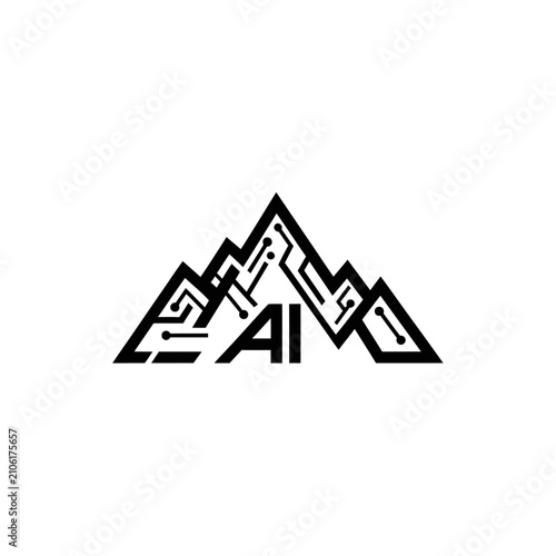 AI Mountain Logo - Artificial Intelligence Technology Concept