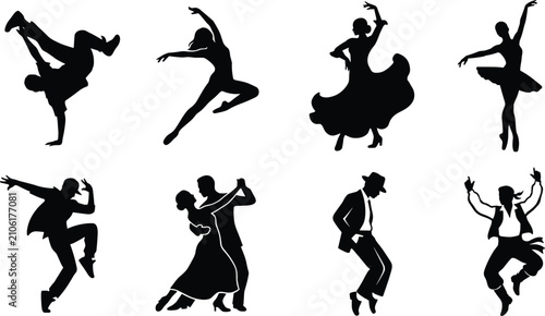 Cuadro en lienzo styles, ballet silhouette, ballerina, hip hop dancer, breakdance, ballroom