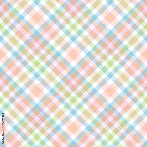 Diagonal Pastel Rainbow plaid tartan textile pattern design in pastel colors for fashion and home textiles