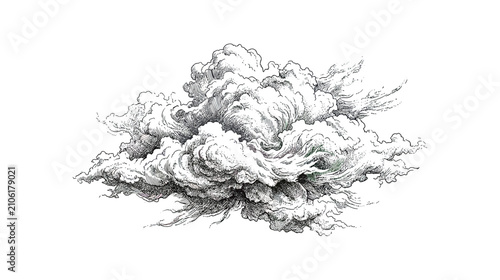 Bild auf Leinwand Detailed Ink Drawing of a Cumulus Cloud