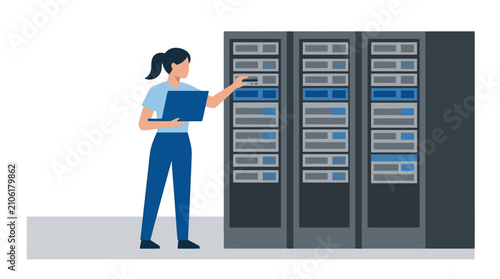 It technician working on server room data center infrastructure with technician