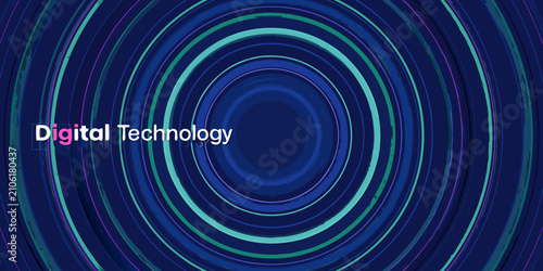 Canvastavla concentric circular rings creating a glowing blue vector illustration pattern ab