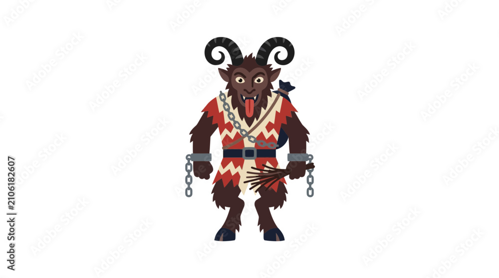 Fototapeta premium Krampus Figure with Chains and Birch Bundle, Christmas Folklore Character
