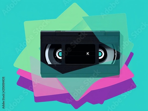 VHS Tape-Inspired Tennis Design with Overlapping Shapes, intersect, bold