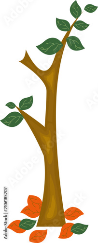 Tree branches in flat style. Autumn tree branch with different leaves. Vector illustration