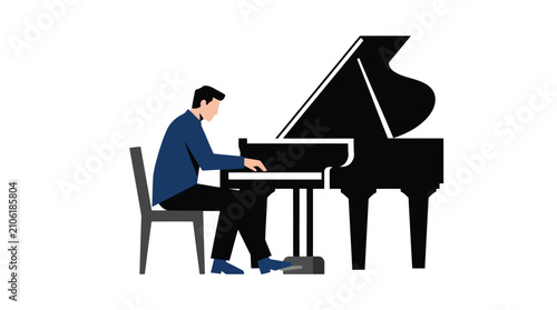 Canvastavla Man playing a grand piano in a formal setting with performance art, musician