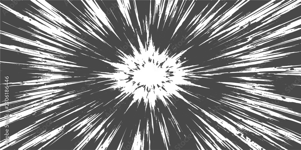 Obraz premium Explosion of Light and Energy: A dynamic burst of radiant lines emanates from a central point, creating a powerful visual representation of energy, speed, and impact.