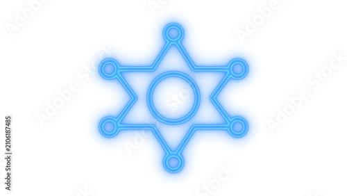 Tableau sur toile Colorful neon sheriff badge icon representing law enforcement authority justice and western security symbol isolated on transparent background for vector graphic design