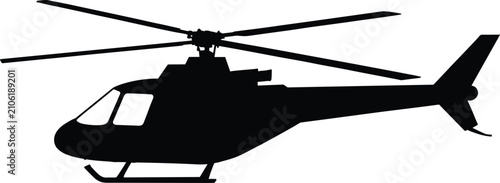 Quadro em tela Black silhouette of a modern helicopter with rotor blades and tail rotor on whit