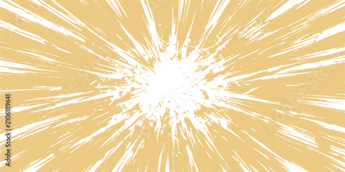 Explosion of Light: A dynamic burst of light with radiating lines creates an abstract representation of energy or a powerful event, set against a warm, muted background.