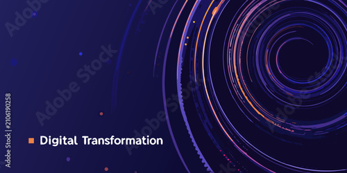 spiral digital transformation background with abstract swirls pattern vector illustration graphic design technology innovation change evolution modern futuristic dynamic motion circle curve arc