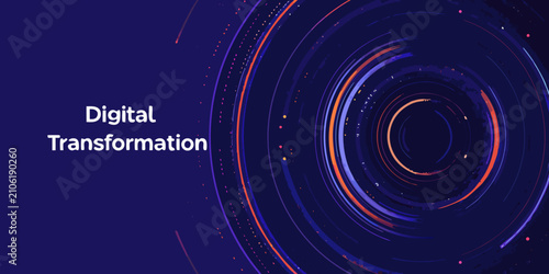 spiral digital transformation background with abstract swirls circles motion dynamic technology innovation vector graphic design pattern modern futuristic conceptual business data analytics progress