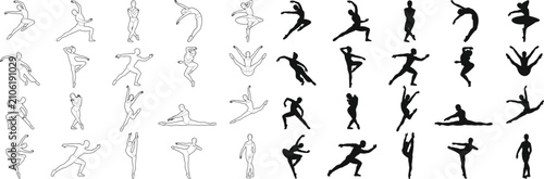 Canvastavla Dancer Outline and Silhouette Vector Collection with Ballet Contemporary and Dyn
