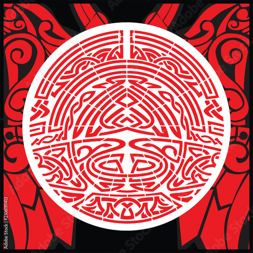 фотографія Symmetrical Viking wolf knotwork with Norse interlace ornament, black and white