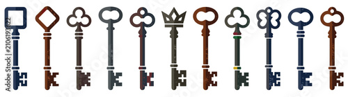 Collection of Antique Skeleton Keys in Various Shapes