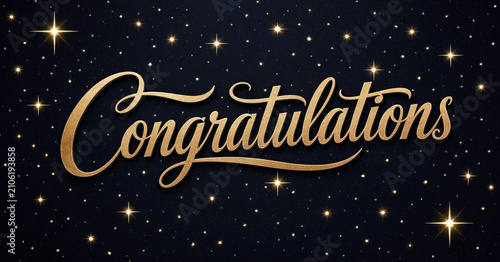 Elegant golden congratulations text with shining stars around isolated on transparent background
