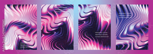 Abstract gradient glass covers poster background design set with purple and magenta fluid texture suitable for modern posters, backgrounds, magazine, catalog, flyer, cover, brochure, etc.