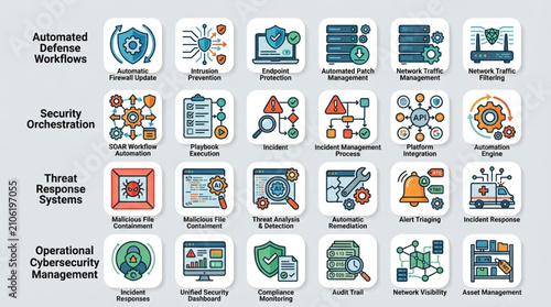 Foto Cybersecurity icons for automated defense security orchestration threat response and operational management