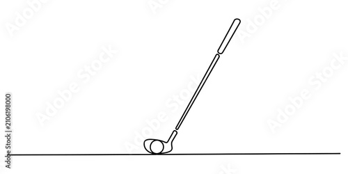 Obraz na płótnie Continuous single line drawing of a golf club hitting a golf ball on the ground