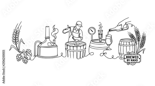 Cuadro en lienzo Handcrafted Beer Brewing Process: From Grain to Glass, Barrel to Bottle