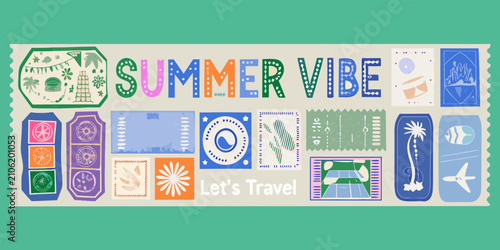 Obraz na płótnie summer vibe travel stickers colorful retro style vacation theme holiday design i
