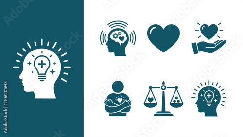 Cuadro en lienzo Mental Health and Emotional Intelligence Vector Icon Set