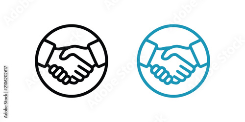 Fotografía Handshake icon in two color variations line art style with transparent backgroun