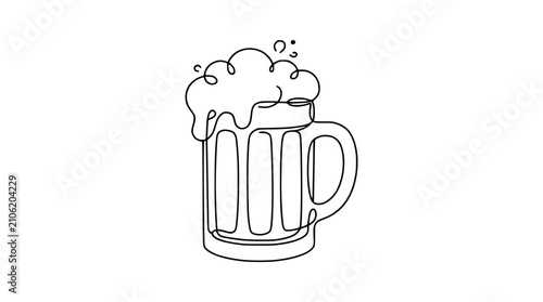 Minimalist Beer Mug Line Art Drawing with Frothy Head