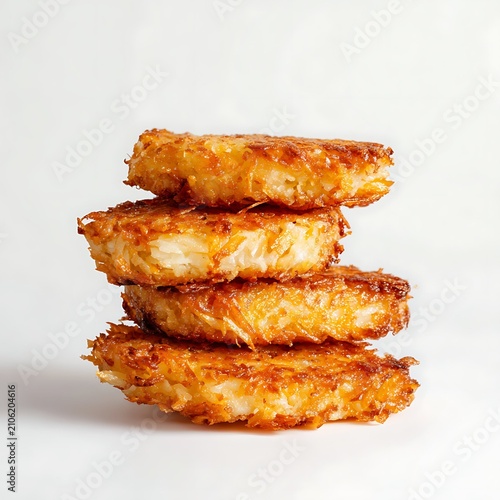 Crispy hash browns on a white background