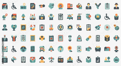 Принти на полотні Business icons depict professional roles, corporate tasks, and accessibility symbols for modern office environments