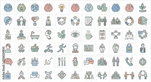 Fotografie Mental health icons representing brain anatomy and wellness concepts illustrate a comprehensive approach to cognitive care