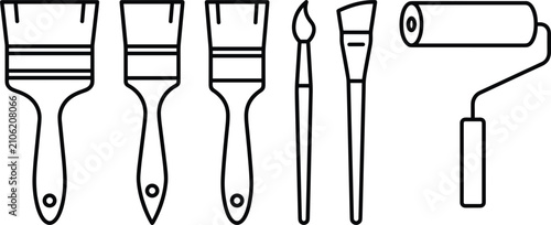 Obraz na płótnie Paint brush and roller icon set vector illustration art painting tools renovation collection design project
