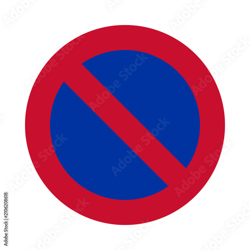 Official No Parking traffic sign with a red diagonal slash over a blue circle, isolated on a white background