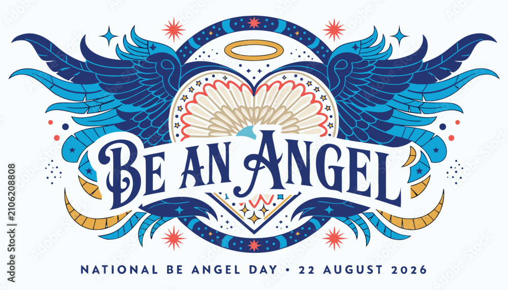 Obraz premium Decorative blue and white graphic design celebrating national angel day