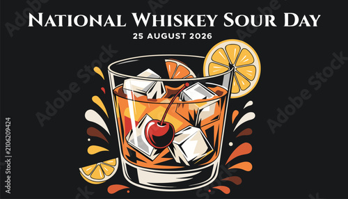 Canvas Print Illustration of a chilled whiskey sour cocktail with lemon garnish