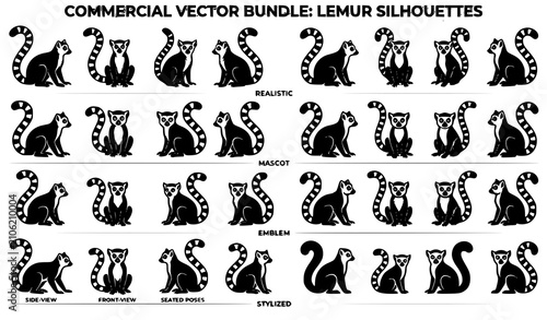 Photography Ring Tailed Lemur Wildlife Silhouette Bundle Vector Illustration